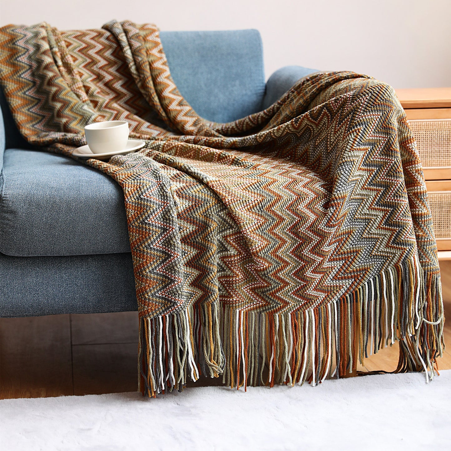 BohoDream Cross-Knit Sofa & Nap Blanket
