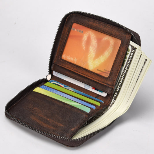 RetroZip Men’s Short Head Leather Vertical Wallet