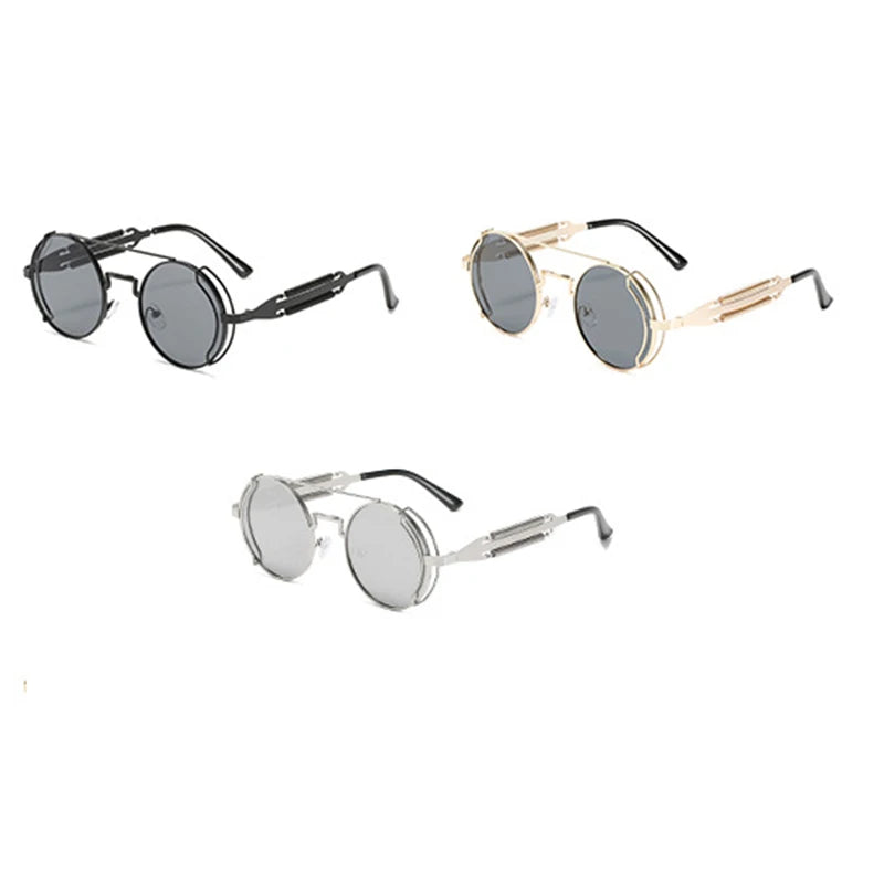 Old Metal Steampunk Flip Sunglasses