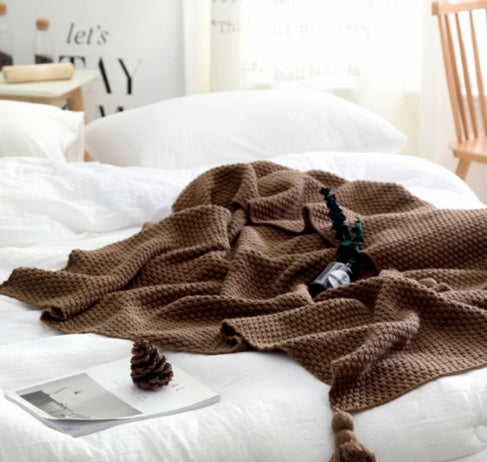 NordicNest Fringed Knit Wool Blanket