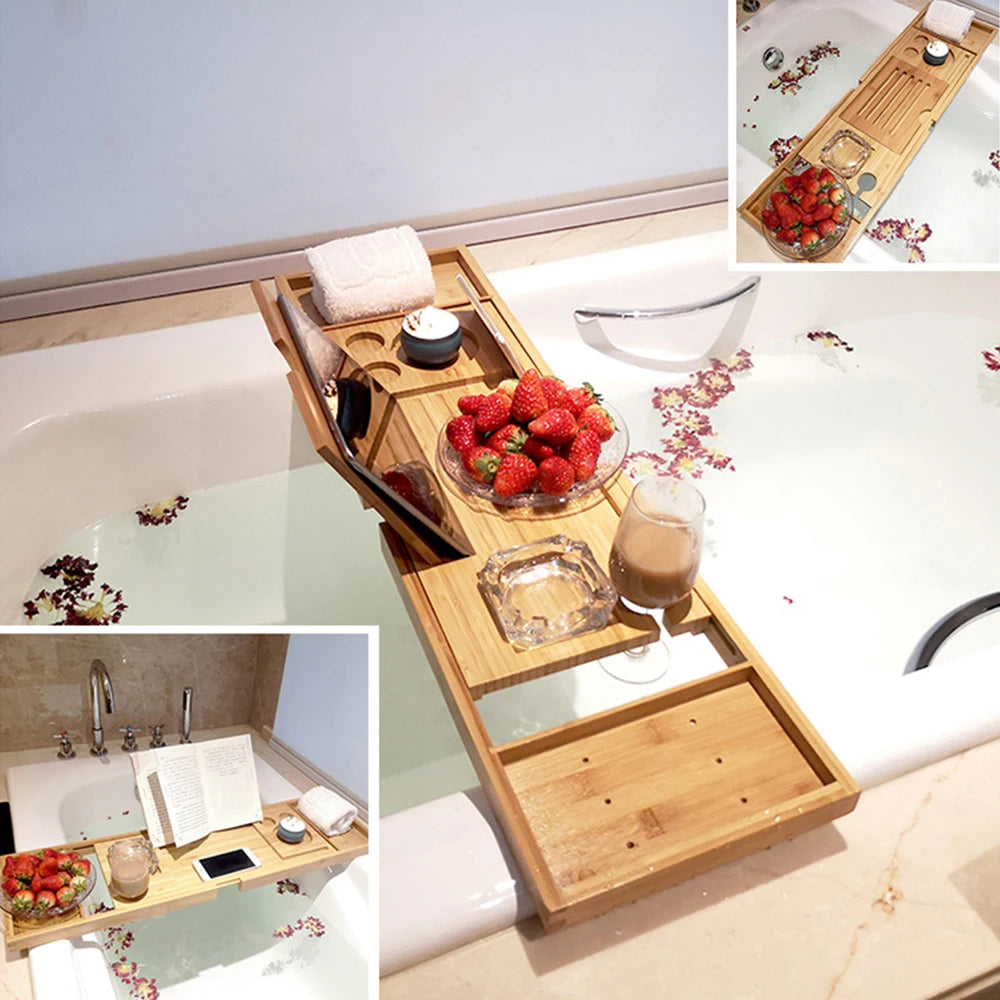 ZenSip Bamboo Bathtub Caddy Tray